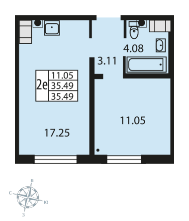 Однокомнатная квартира 35.7 м²